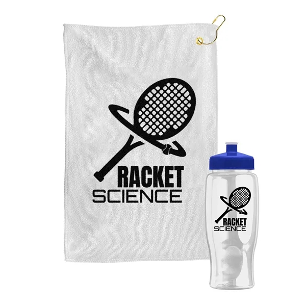 27 oz. Poly-pure transparent bottle with microfiber golf towel. Towel is... from ASI 40480 Koozie Group