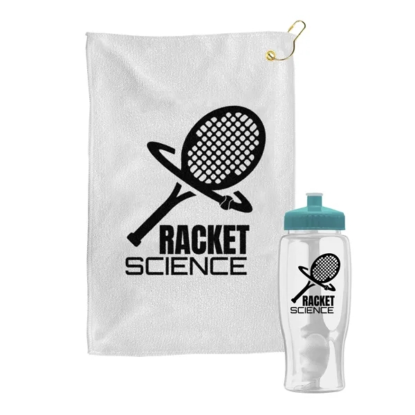 27 oz. Poly-pure transparent bottle with microfiber golf towel. Towel is... from ASI 40480 Koozie Group