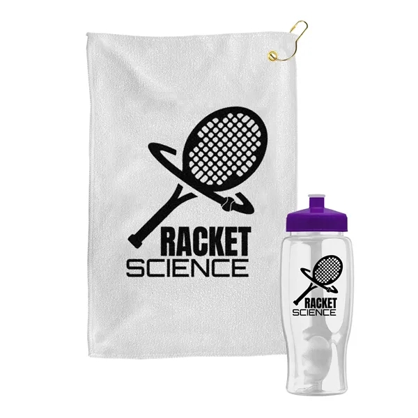 27 oz. Poly-pure transparent bottle with microfiber golf towel. Towel is... from ASI 40480 Koozie Group