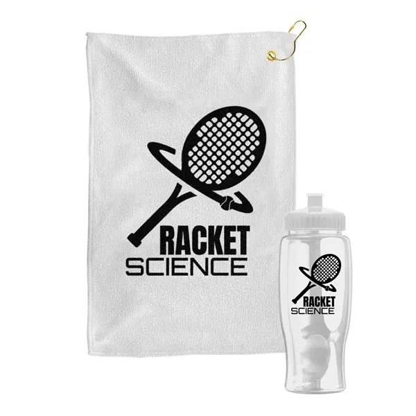 27 oz. Poly-pure transparent bottle with microfiber golf towel. Towel is... from ASI 40480 Koozie Group
