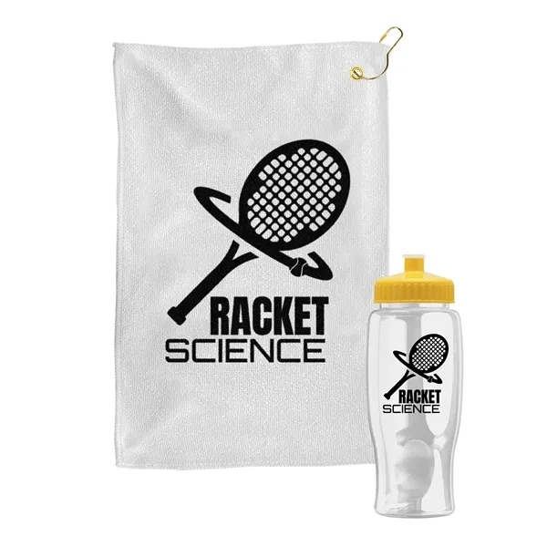 27 oz. Poly-pure transparent bottle with microfiber golf towel. Towel is... from ASI 40480 Koozie Group