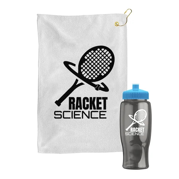 27 oz. Poly-pure transparent bottle with microfiber golf towel. Towel is... from ASI 40480 Koozie Group