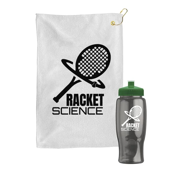 27 oz. Poly-pure transparent bottle with microfiber golf towel. Towel is... from ASI 40480 Koozie Group