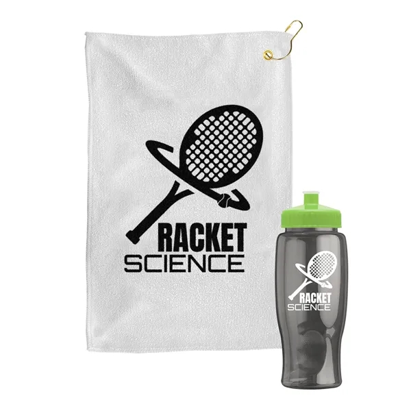 27 oz. Poly-pure transparent bottle with microfiber golf towel. Towel is... from ASI 40480 Koozie Group
