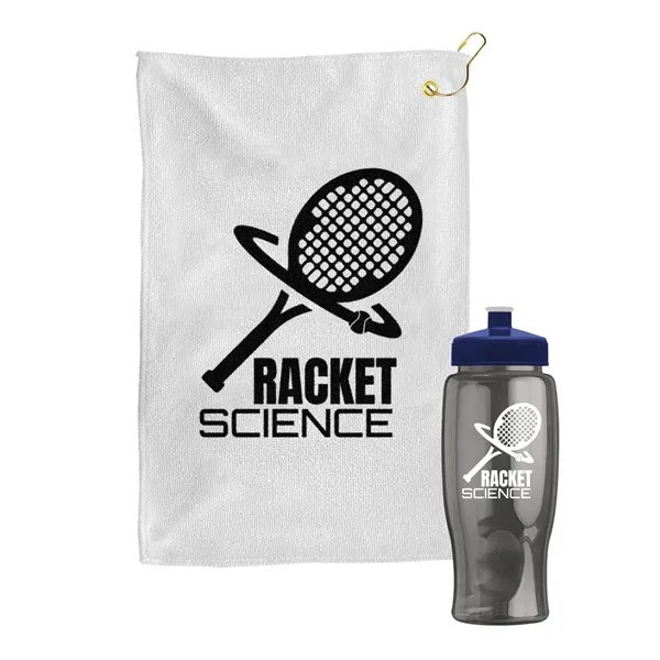 27 oz. Poly-pure transparent bottle with microfiber golf towel. Towel is... from ASI 40480 Koozie Group