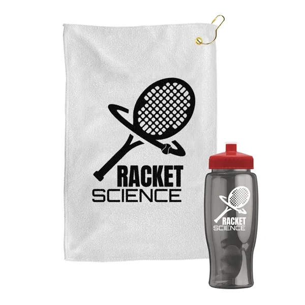 27 oz. Poly-pure transparent bottle with microfiber golf towel. Towel is... from ASI 40480 Koozie Group