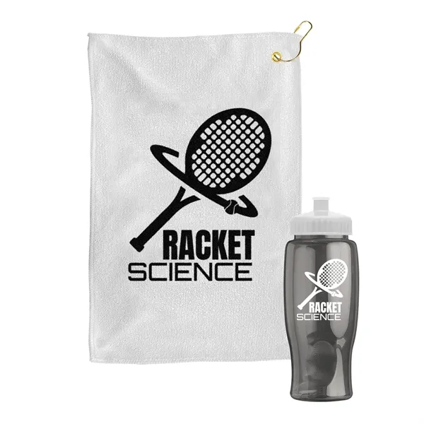 27 oz. Poly-pure transparent bottle with microfiber golf towel. Towel is... from ASI 40480 Koozie Group