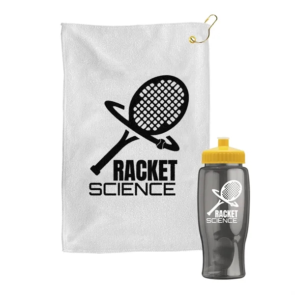 27 oz. Poly-pure transparent bottle with microfiber golf towel. Towel is... from ASI 40480 Koozie Group