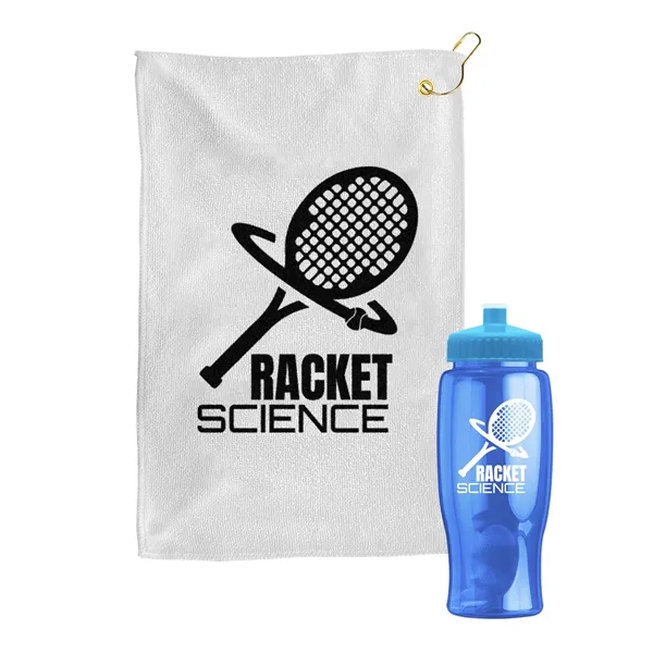 27 oz. Poly-pure transparent bottle with microfiber golf towel. Towel is... from ASI 40480 Koozie Group