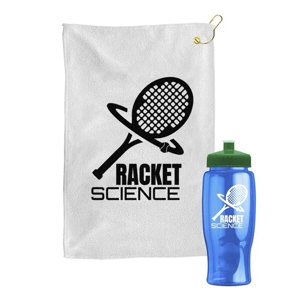 27 oz. Poly-pure transparent bottle with microfiber golf towel. Towel is... from ASI 40480 Koozie Group