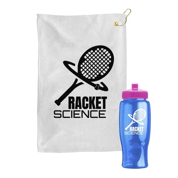 27 oz. Poly-pure transparent bottle with microfiber golf towel. Towel is... from ASI 40480 Koozie Group