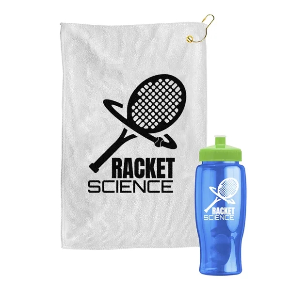 27 oz. Poly-pure transparent bottle with microfiber golf towel. Towel is... from ASI 40480 Koozie Group