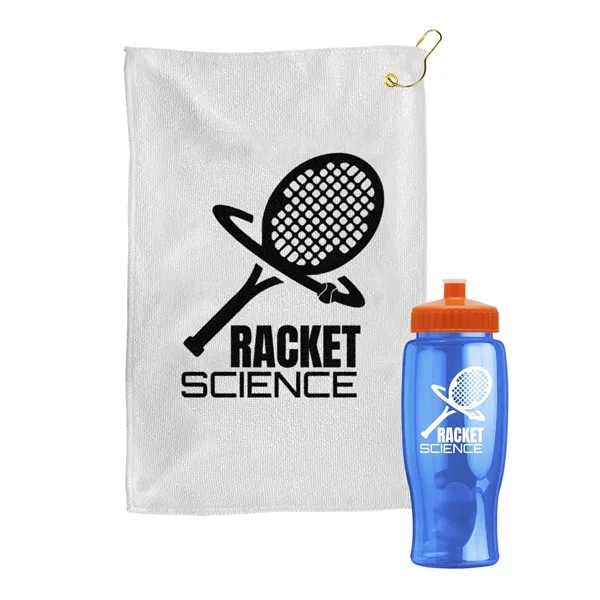27 oz. Poly-pure transparent bottle with microfiber golf towel. Towel is... from ASI 40480 Koozie Group