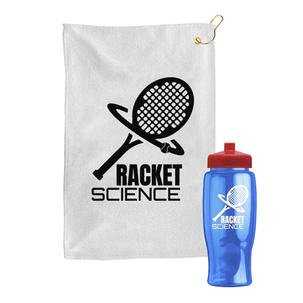 27 oz. Poly-pure transparent bottle with microfiber golf towel. Towel is... from ASI 40480 Koozie Group