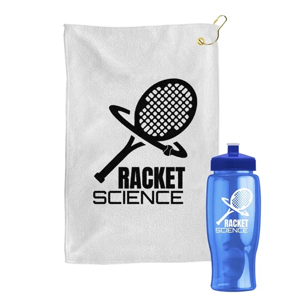 27 oz. Poly-pure transparent bottle with microfiber golf towel. Towel is... from ASI 40480 Koozie Group