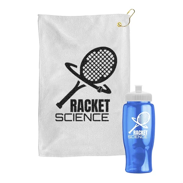 27 oz. Poly-pure transparent bottle with microfiber golf towel. Towel is... from ASI 40480 Koozie Group