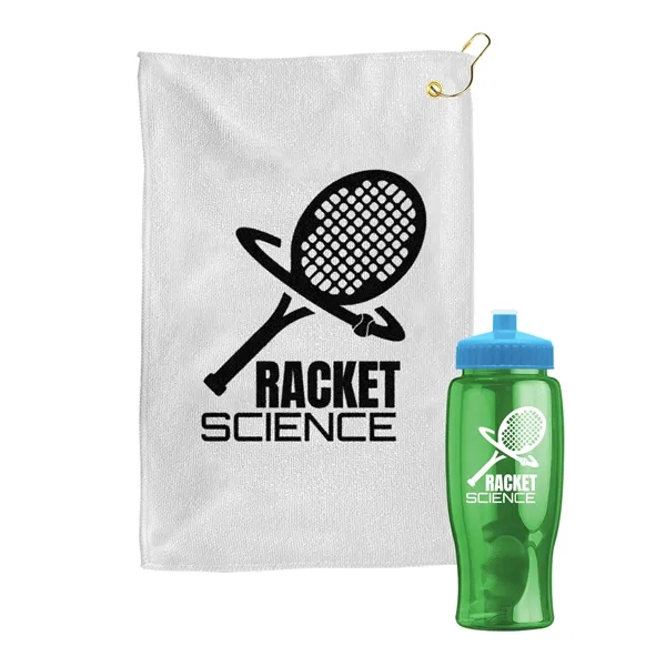 27 oz. Poly-pure transparent bottle with microfiber golf towel. Towel is... from ASI 40480 Koozie Group