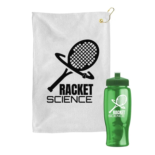 27 oz. Poly-pure transparent bottle with microfiber golf towel. Towel is... from ASI 40480 Koozie Group