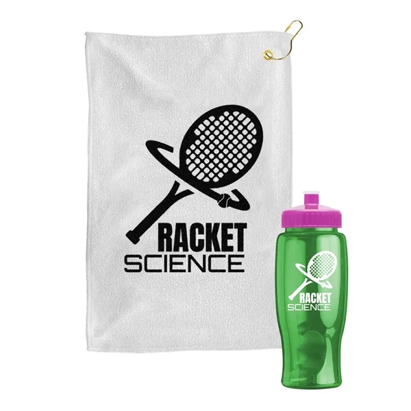 27 oz. Poly-pure transparent bottle with microfiber golf towel. Towel is... from ASI 40480 Koozie Group