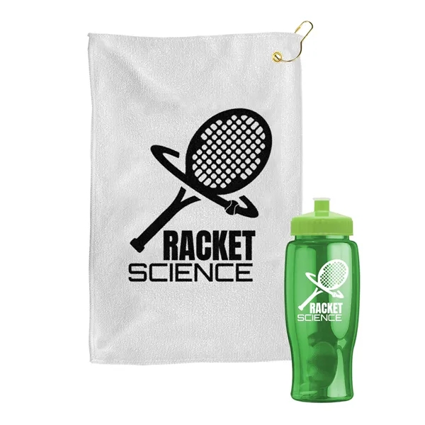27 oz. Poly-pure transparent bottle with microfiber golf towel. Towel is... from ASI 40480 Koozie Group