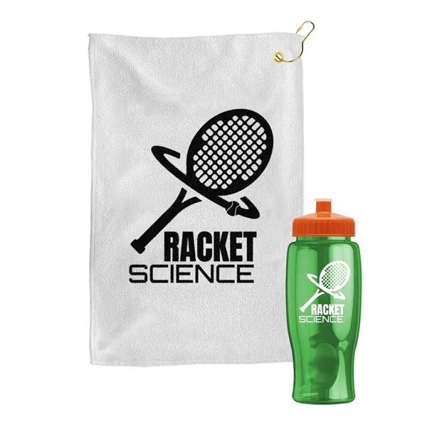 27 oz. Poly-pure transparent bottle with microfiber golf towel. Towel is... from ASI 40480 Koozie Group