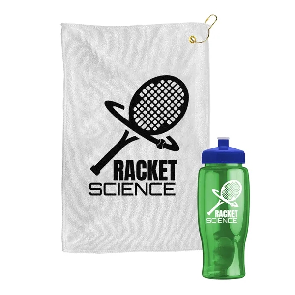 27 oz. Poly-pure transparent bottle with microfiber golf towel. Towel is... from ASI 40480 Koozie Group