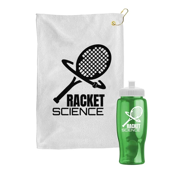 27 oz. Poly-pure transparent bottle with microfiber golf towel. Towel is... from ASI 40480 Koozie Group