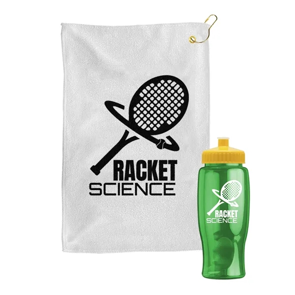 27 oz. Poly-pure transparent bottle with microfiber golf towel. Towel is... from ASI 40480 Koozie Group