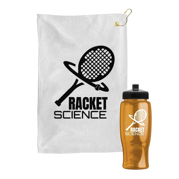 27 oz. Poly-pure transparent bottle with microfiber golf towel. Towel is... from ASI 40480 Koozie Group