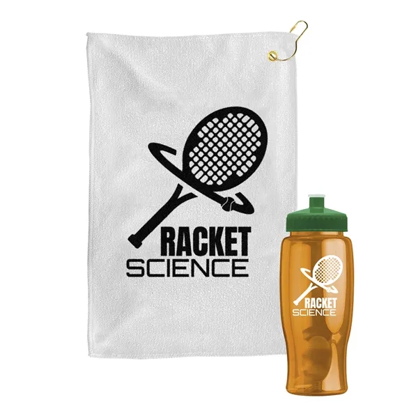 27 oz. Poly-pure transparent bottle with microfiber golf towel. Towel is... from ASI 40480 Koozie Group