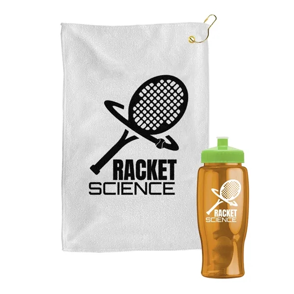 27 oz. Poly-pure transparent bottle with microfiber golf towel. Towel is... from ASI 40480 Koozie Group
