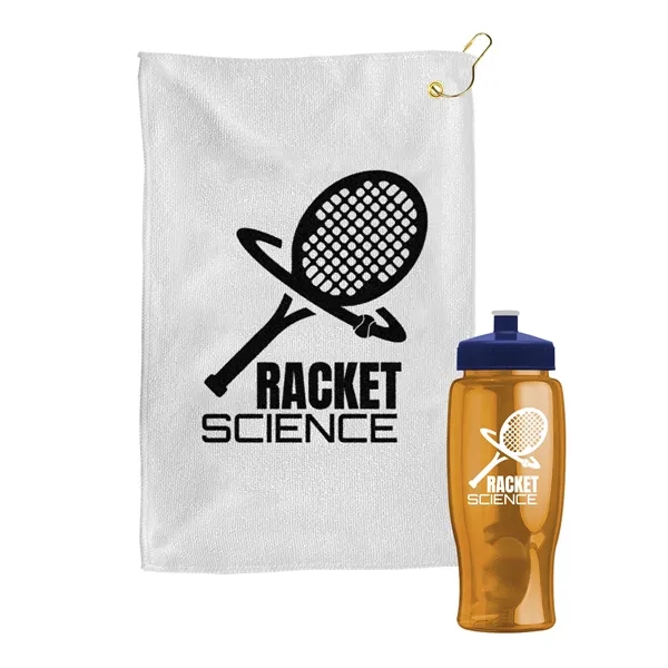 27 oz. Poly-pure transparent bottle with microfiber golf towel. Towel is... from ASI 40480 Koozie Group