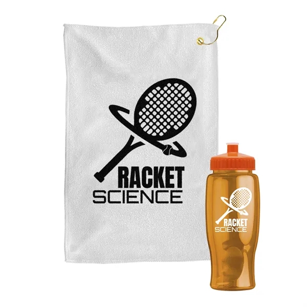 27 oz. Poly-pure transparent bottle with microfiber golf towel. Towel is... from ASI 40480 Koozie Group