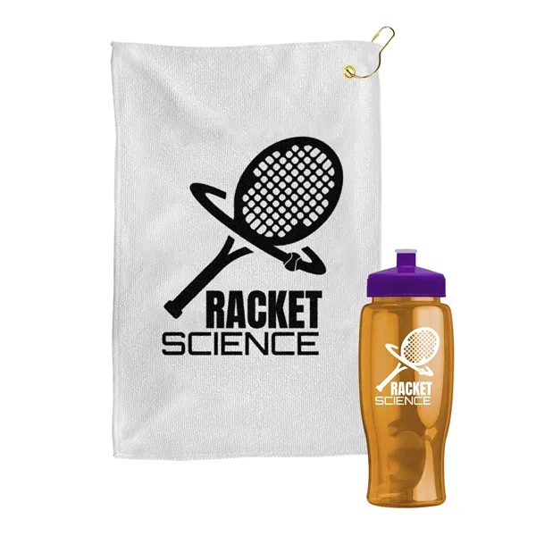 27 oz. Poly-pure transparent bottle with microfiber golf towel. Towel is... from ASI 40480 Koozie Group