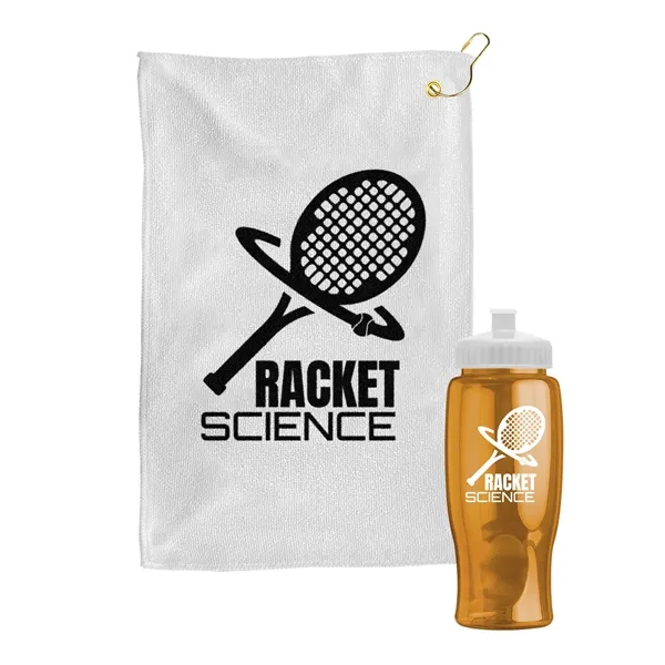 27 oz. Poly-pure transparent bottle with microfiber golf towel. Towel is... from ASI 40480 Koozie Group