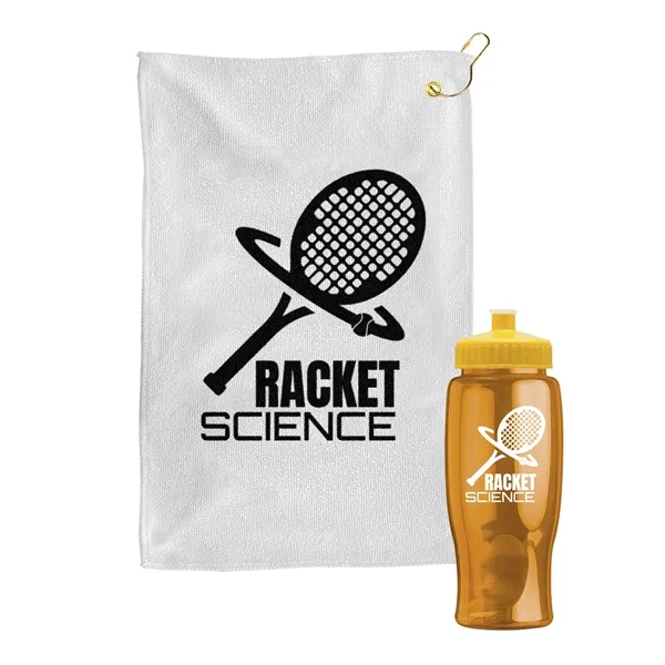 27 oz. Poly-pure transparent bottle with microfiber golf towel. Towel is... from ASI 40480 Koozie Group