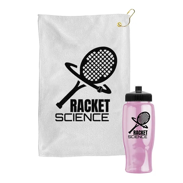 27 oz. Poly-pure transparent bottle with microfiber golf towel. Towel is... from ASI 40480 Koozie Group