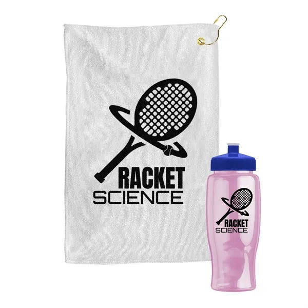 27 oz. Poly-pure transparent bottle with microfiber golf towel. Towel is... from ASI 40480 Koozie Group