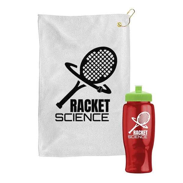 27 oz. Poly-pure transparent bottle with microfiber golf towel. Towel is... from ASI 40480 Koozie Group