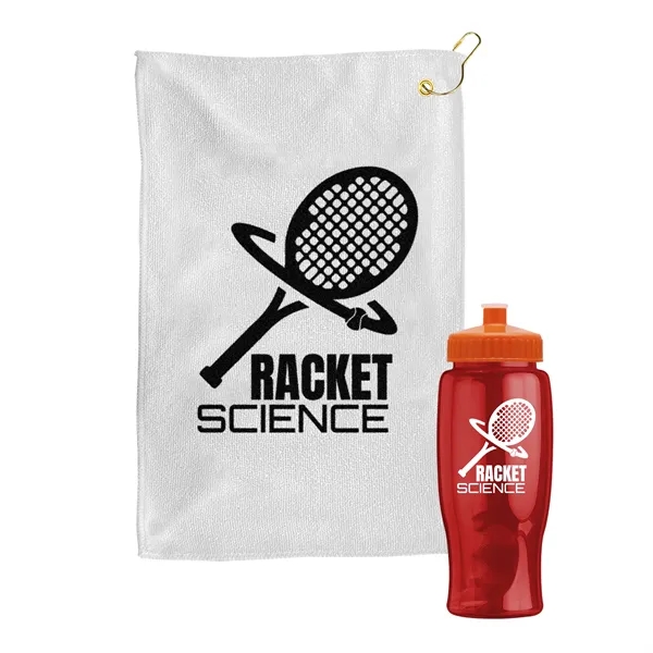 27 oz. Poly-pure transparent bottle with microfiber golf towel. Towel is... from ASI 40480 Koozie Group