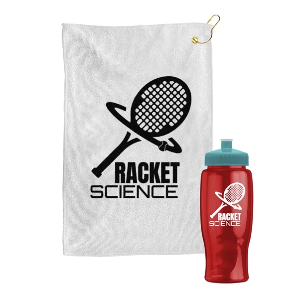 27 oz. Poly-pure transparent bottle with microfiber golf towel. Towel is... from ASI 40480 Koozie Group