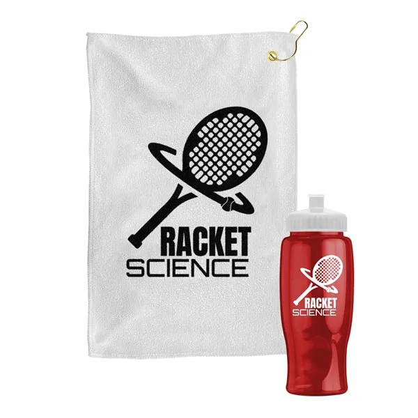 27 oz. Poly-pure transparent bottle with microfiber golf towel. Towel is... from ASI 40480 Koozie Group