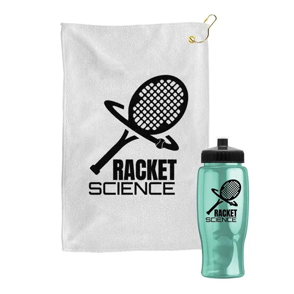 27 oz. Poly-pure transparent bottle with microfiber golf towel. Towel is... from ASI 40480 Koozie Group