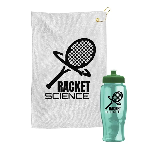 27 oz. Poly-pure transparent bottle with microfiber golf towel. Towel is... from ASI 40480 Koozie Group