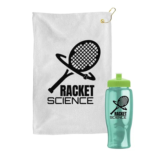 27 oz. Poly-pure transparent bottle with microfiber golf towel. Towel is... from ASI 40480 Koozie Group
