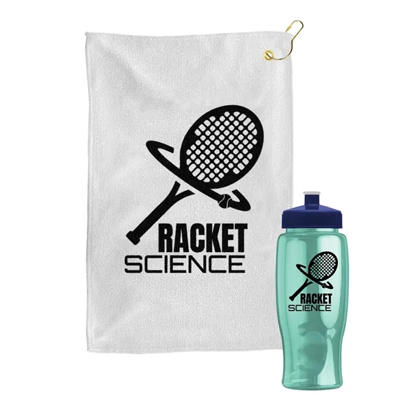 27 oz. Poly-pure transparent bottle with microfiber golf towel. Towel is... from ASI 40480 Koozie Group