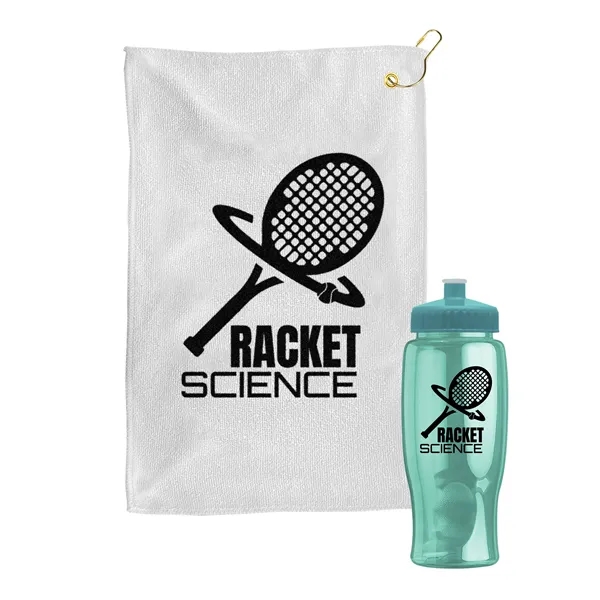 27 oz. Poly-pure transparent bottle with microfiber golf towel. Towel is... from ASI 40480 Koozie Group