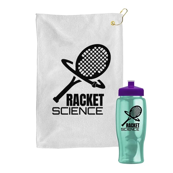 27 oz. Poly-pure transparent bottle with microfiber golf towel. Towel is... from ASI 40480 Koozie Group