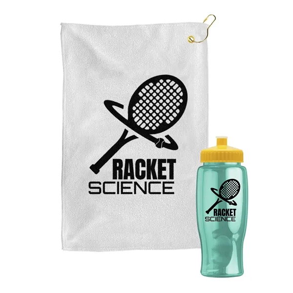 27 oz. Poly-pure transparent bottle with microfiber golf towel. Towel is... from ASI 40480 Koozie Group