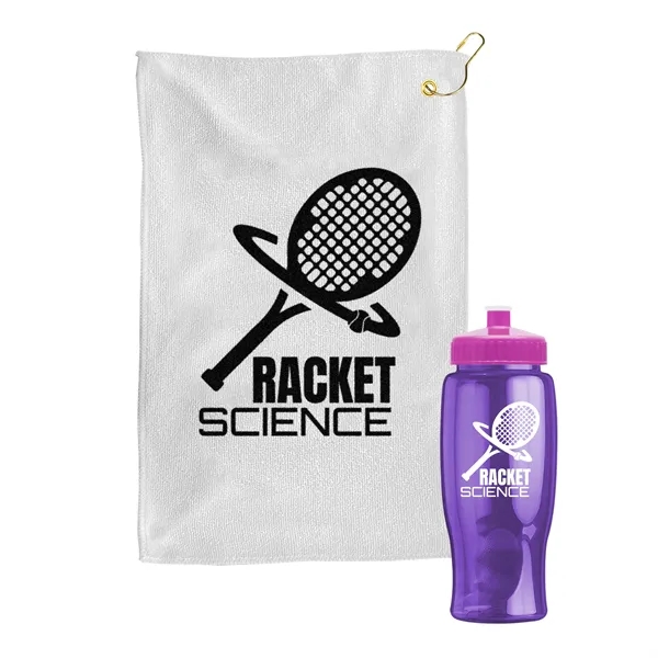 27 oz. Poly-pure transparent bottle with microfiber golf towel. Towel is... from ASI 40480 Koozie Group